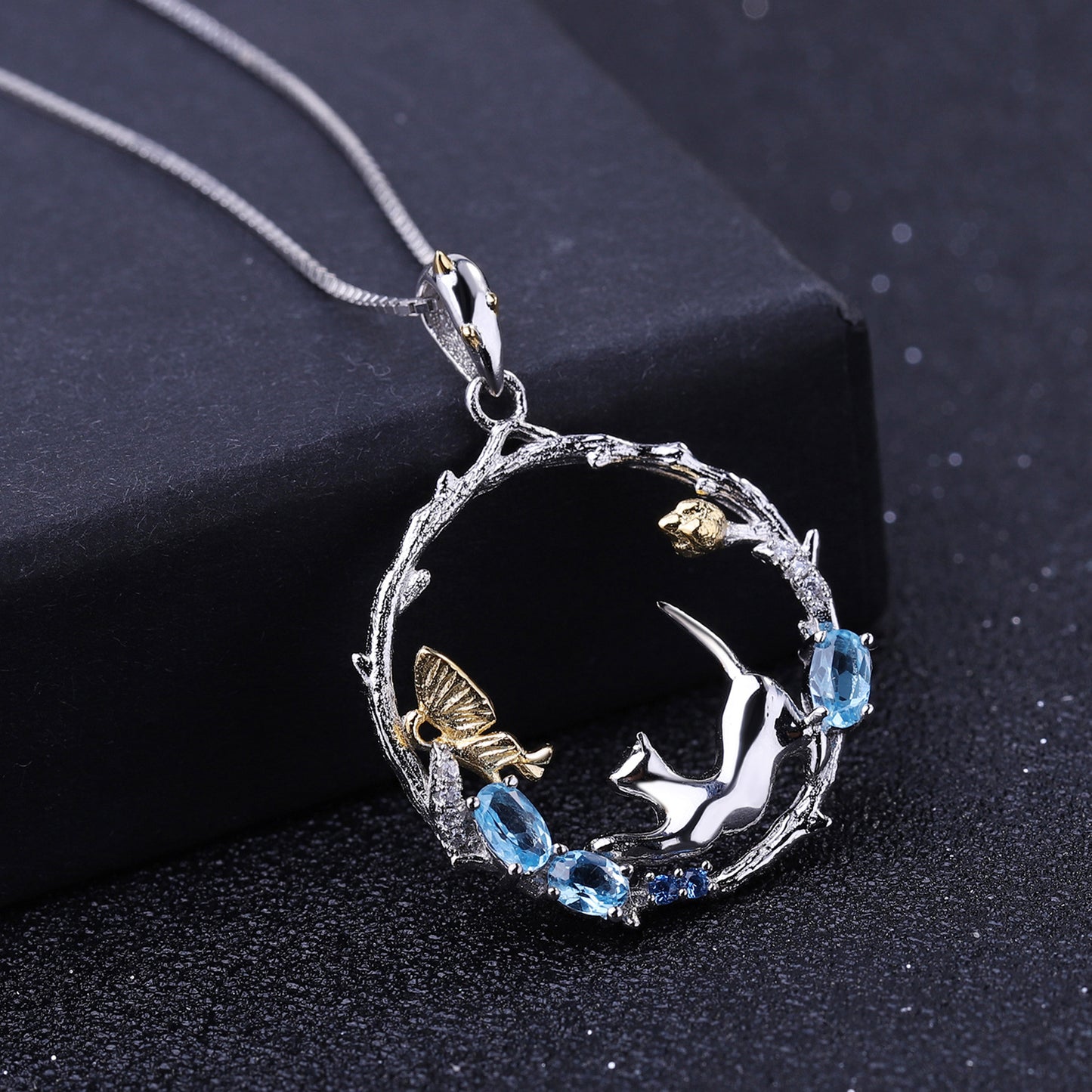 Animal Garland Pendant Natural Topaz Silver Necklace