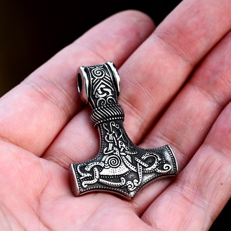 Stainless Steel Thor's Hammer Necklace Pendant – Viking Rune Titanium Steel Pendant