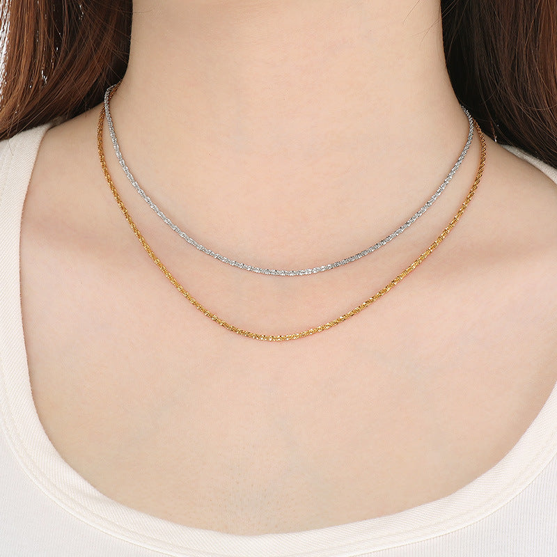 And Stainless Steel Women'S Flash Chain Collarbone Chain, Minimalist Twisted Rope Chain Corn Necklace