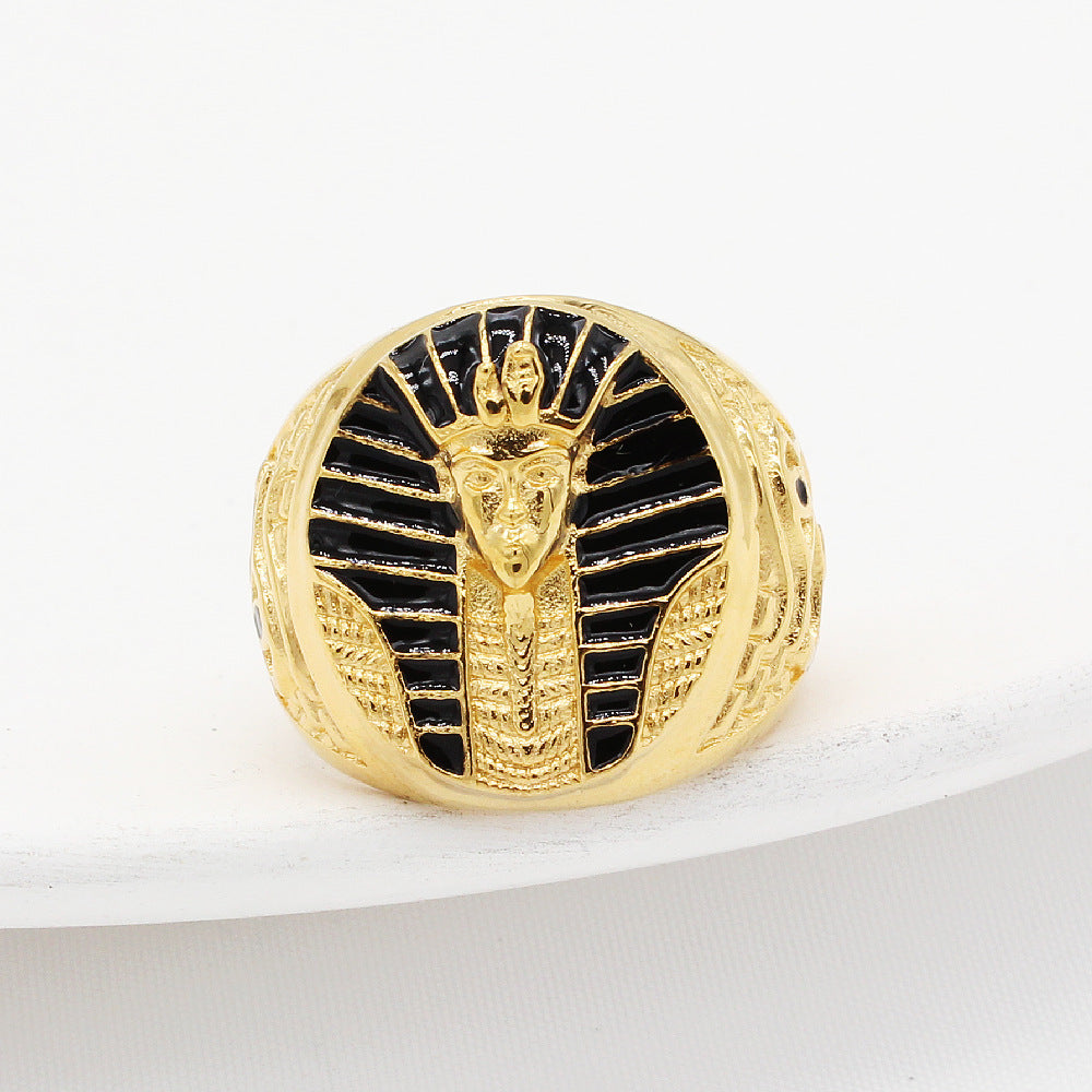 Retro Egyptian Pharaoh Men's Titanium Steel Ring with Personalized Engraving