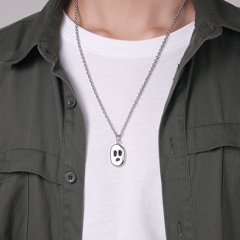 Ins Cold Wind Simple Stainless Steel Grimace Pendant Necklace