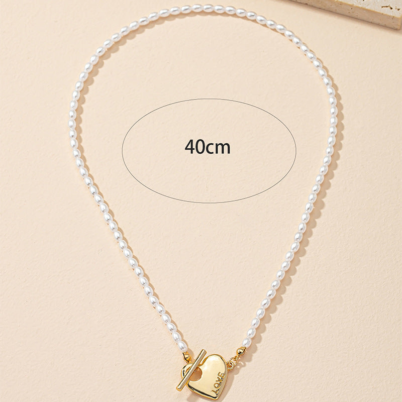 Elegant Pearl Heart Letter Necklace with OT Buckle for Women