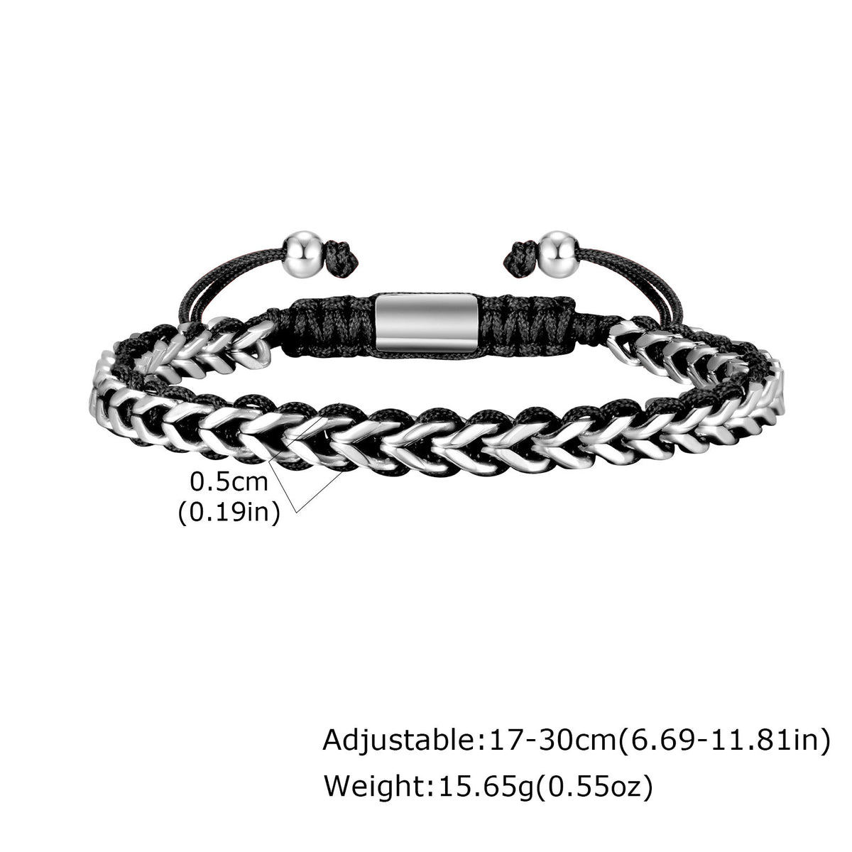 Braided Adjustable Stainless Steel Bracelet for Men