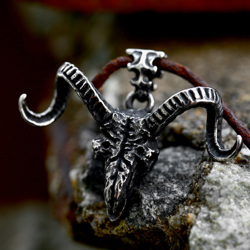 Titanium Steel Vintage Sheep Skull Pendant for Men – Wholesale Retro Jewelry
