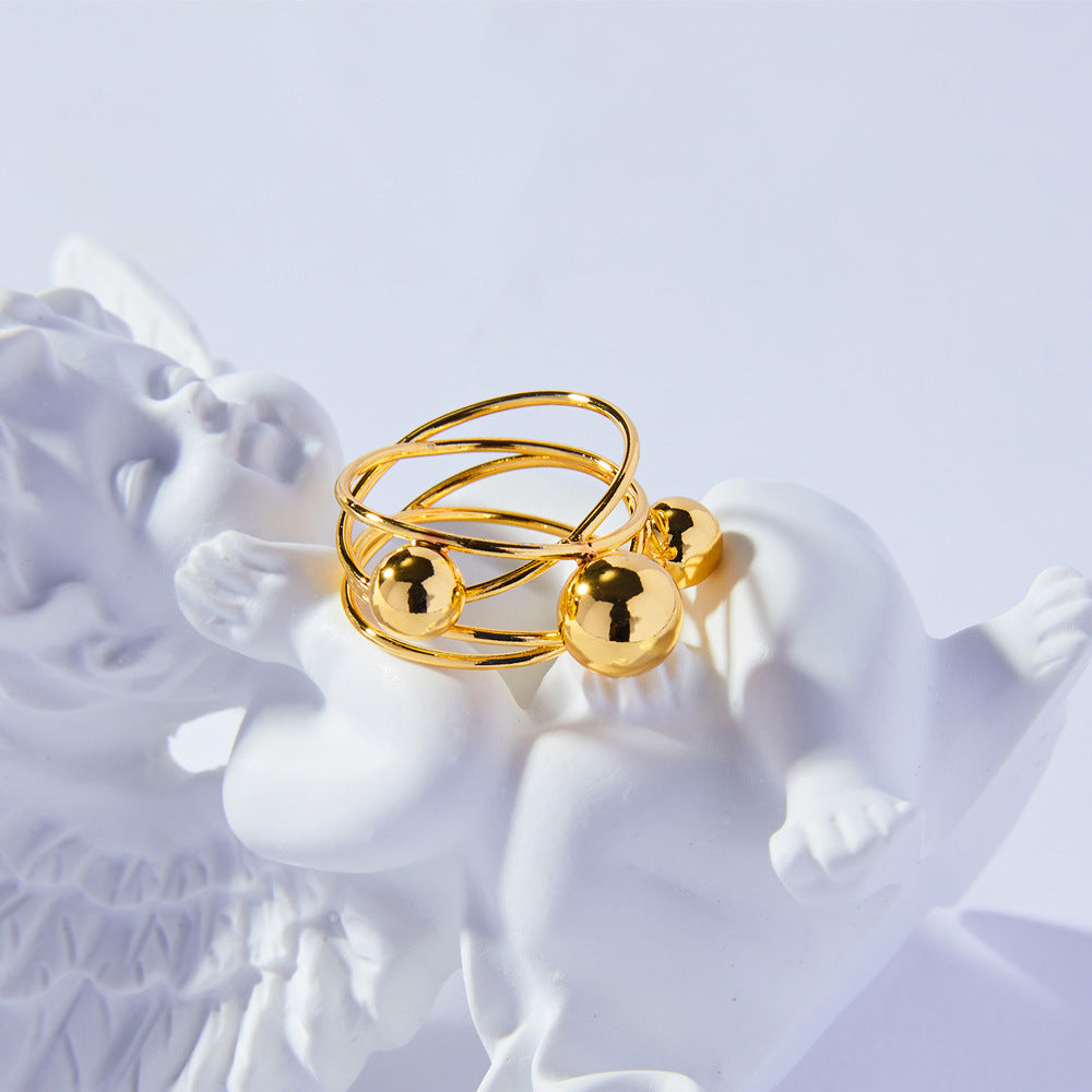 Golden Round Bead Stackable French Retro Index Finger Ring