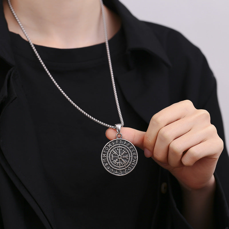 Stainless Steel Necklace - Vintage Viking Compass Pendant For Men Everyday Casual Wear