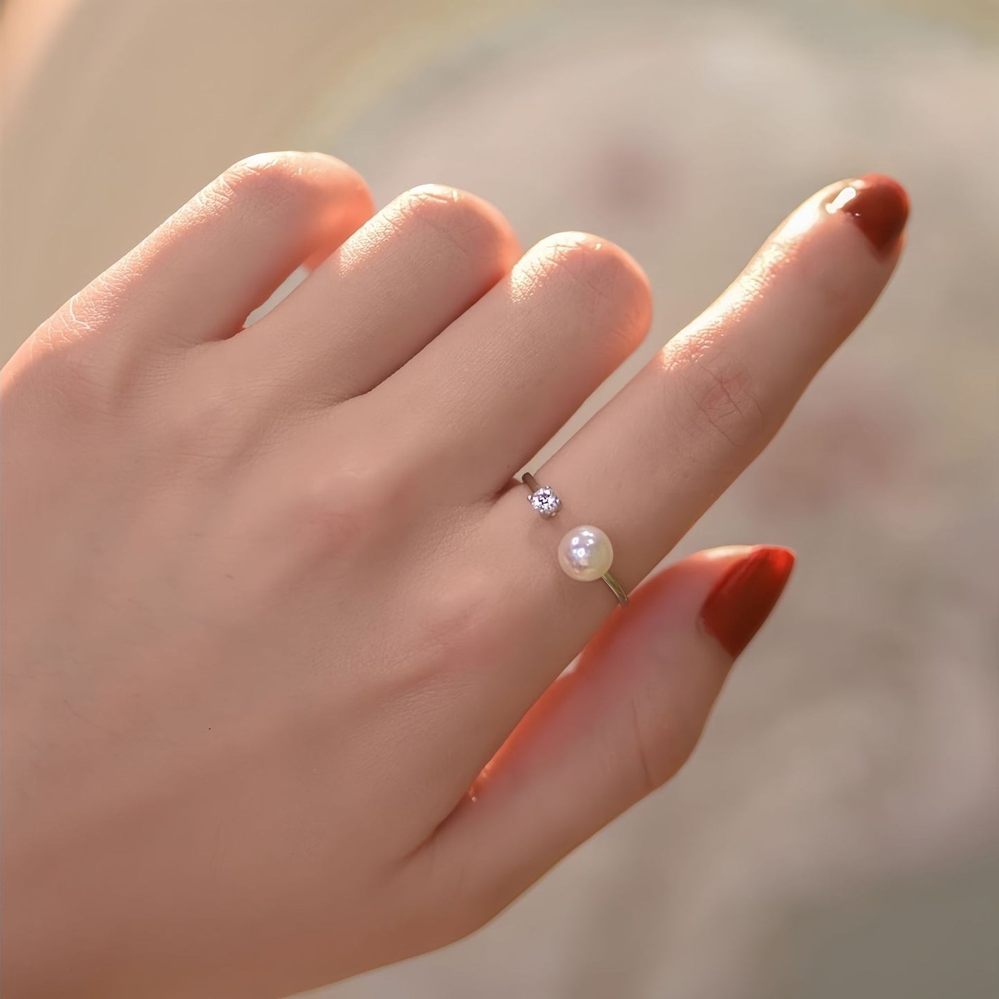 Planderful Everyday Genie S925 Sterling Silver Gleaming Pearl Zircon Ring Adjustable Open Design For Trendy Women