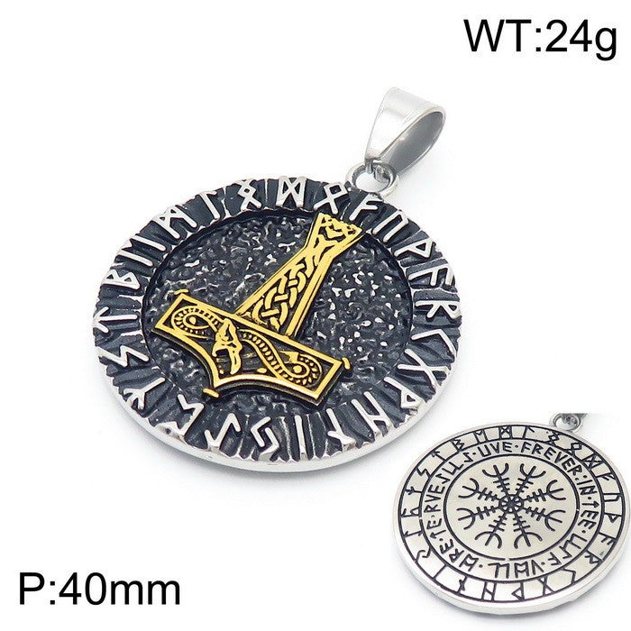 Nordic Viking Triangle Rune Jewelry, Punk Style Retro Quake Double-Sided Rune Men's Titanium Necklace