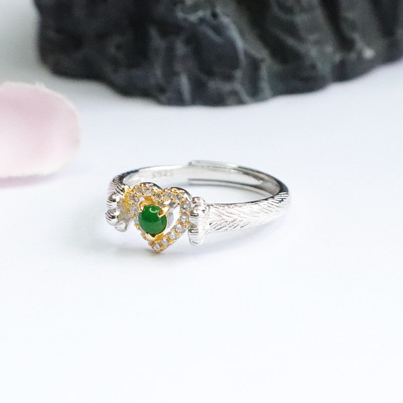 Sterling Silver Jade Love Ring