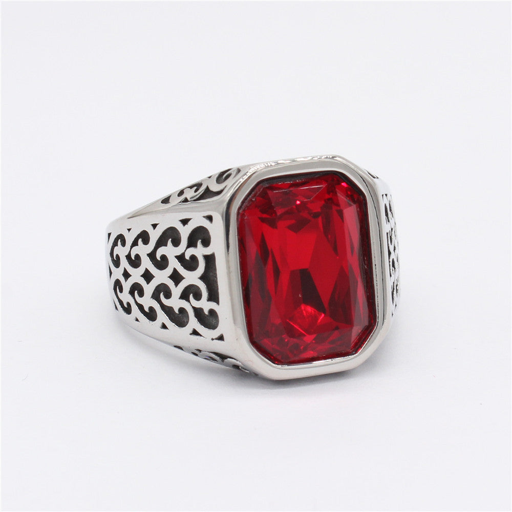 Planderful Everyday Genie Durable Rectangular Zircon Titanium Steel Ring Unisex Court Style