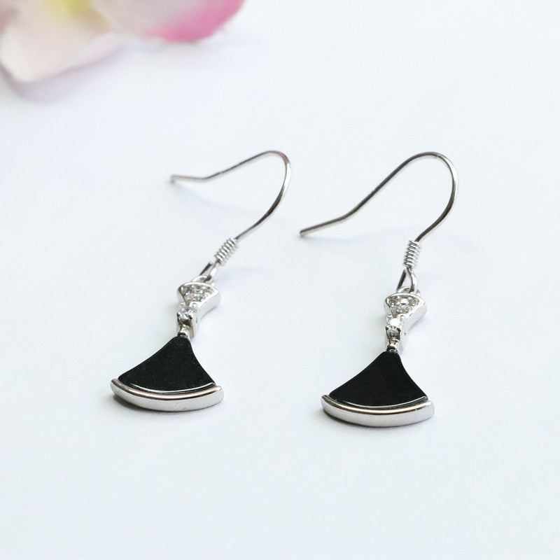 Dark Jadeite Skirt 925 Silver Hook Earrings