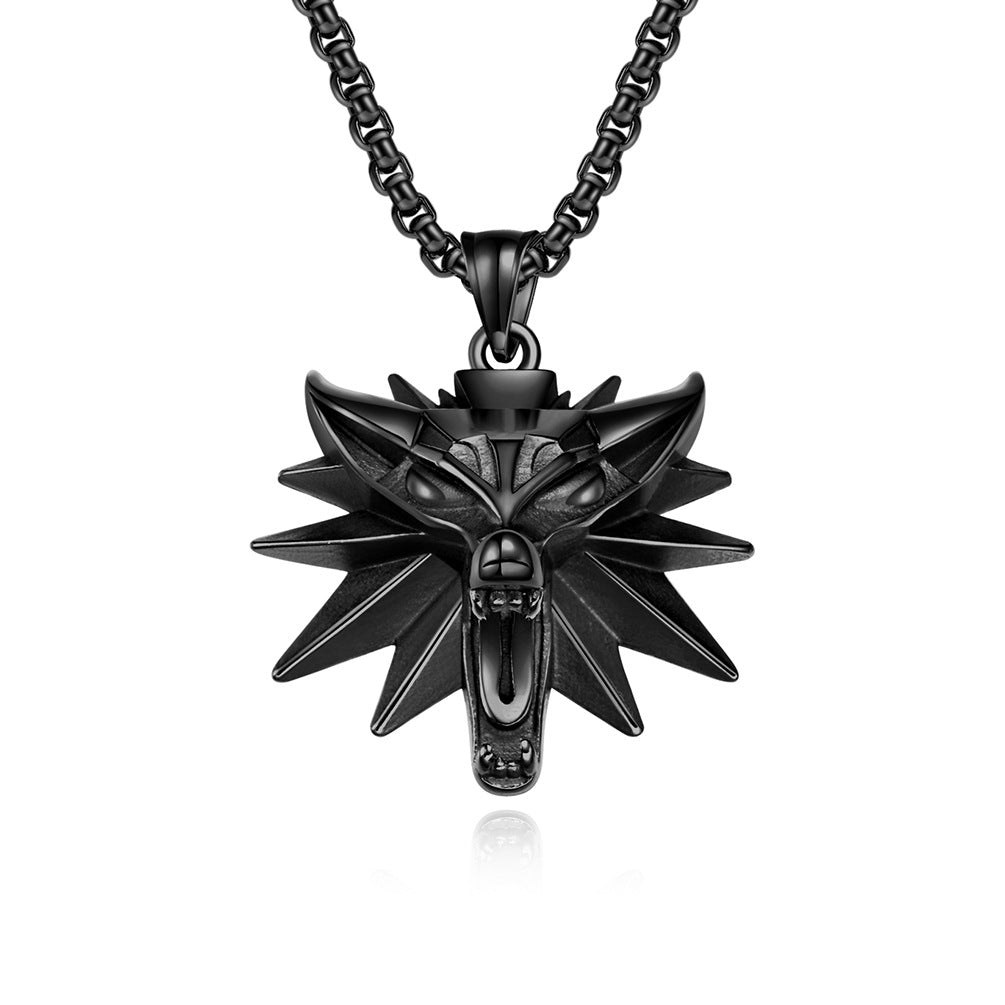 Witcher 3 Wizard 3 Wolf Head Titanium Steel Necklace for Men