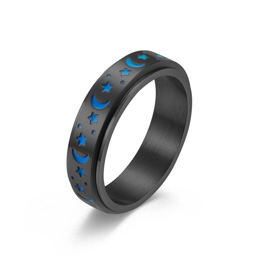 Planderful Everyday Genie Titanium Steel Rotatable Anxiety Relief Ring With Luminous Moon Star Design For Nervous Hands