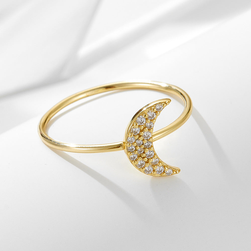 S925 Sterling Silver Micro-Inlaid Zircon Moon Ring Index Finger Ring