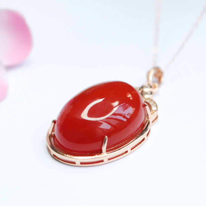 Rose Gold Necklace with Natural Oval Southern Red Agate Pendant