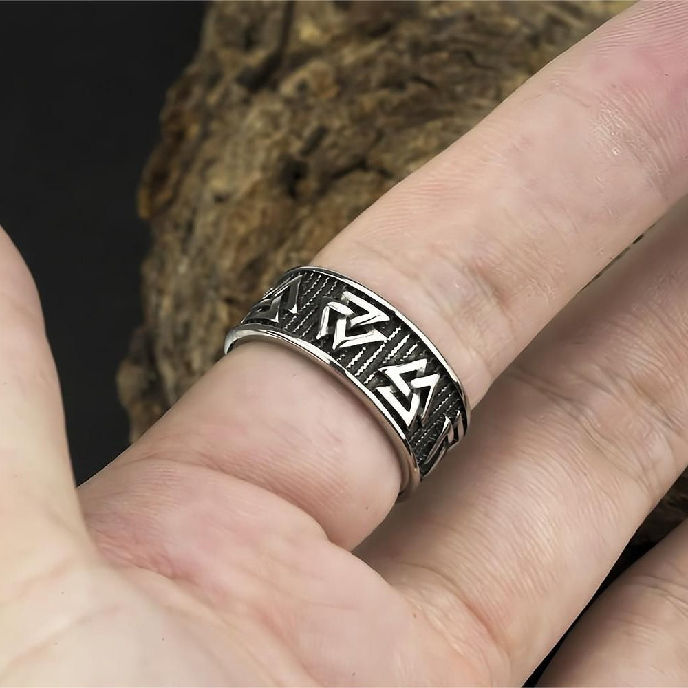 European And American Jewelry Wholesale Men's Titanium Steel Ring Viking Triangle Logo No Rust No Allergy
