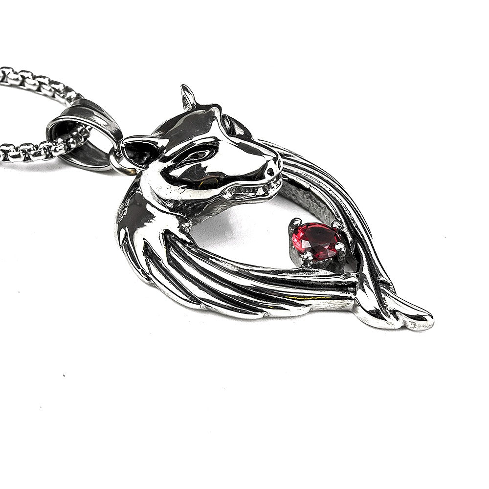 Vintage Men's Stainless Steel Wolf Head Pendant Necklace