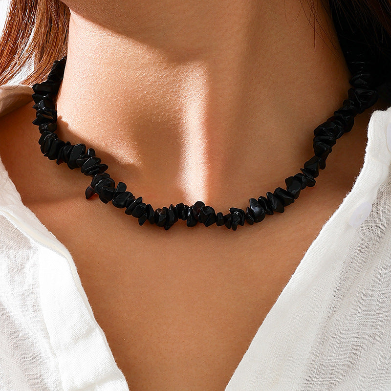 Planderful Vienna Verve Necklace – Irregular Black Gravel Beads for Summer Style