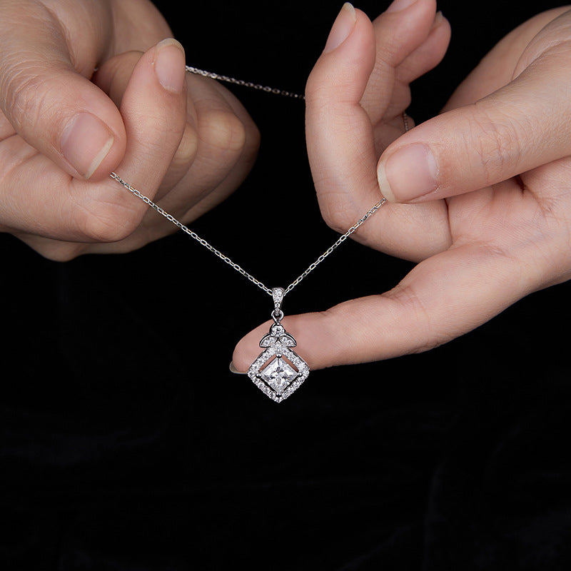 Planderful Moissanite Pendant Princess Cut Silver Women