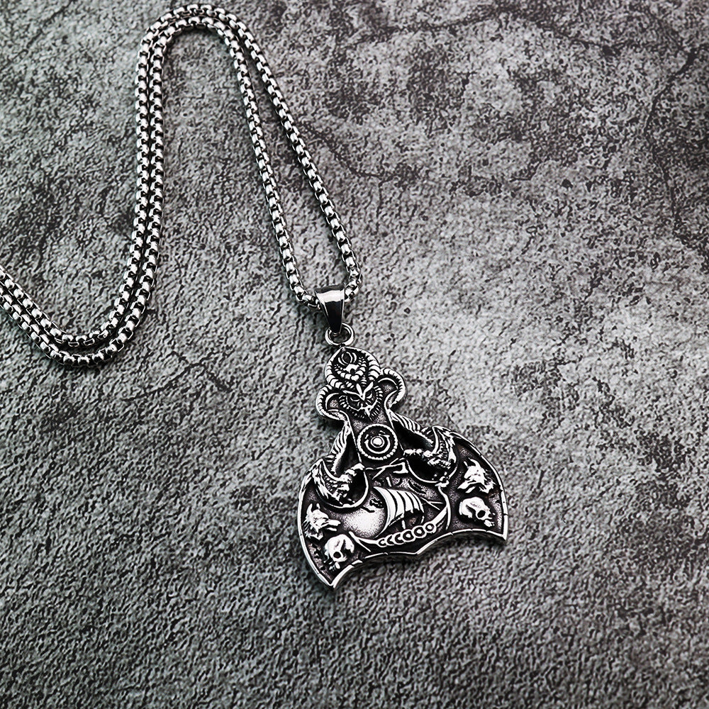 Viking Ship Anchor Wolf Head Crow Titanium Steel Pendant Jewelry for Men
