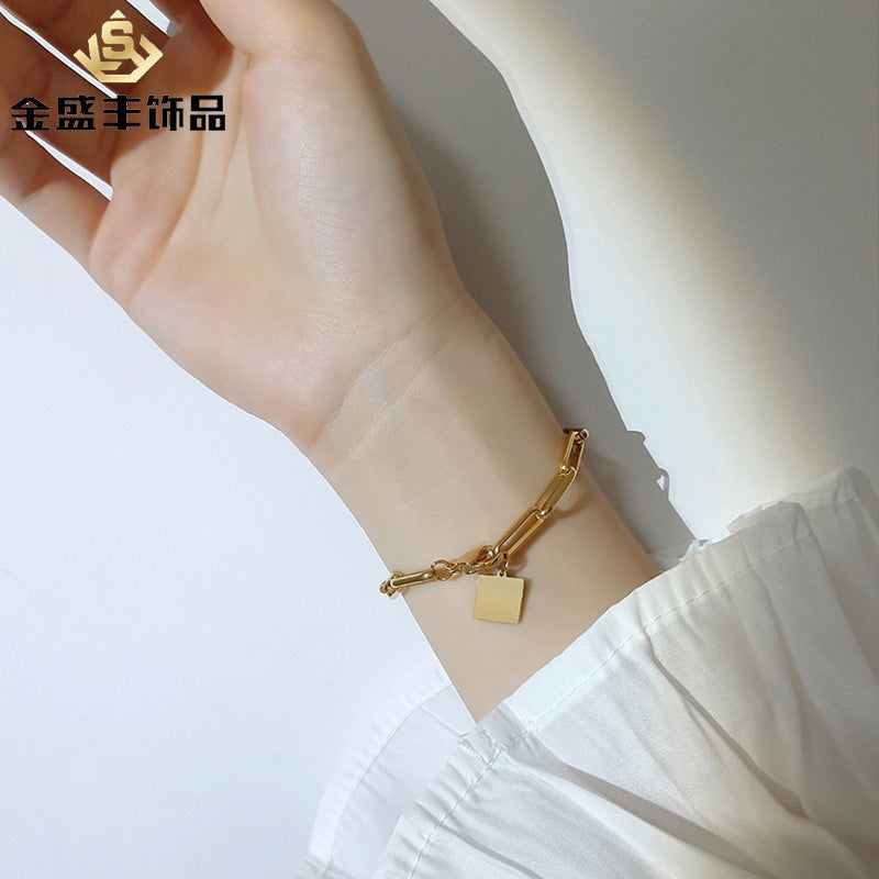 European And American Accessories Stainless Steel Square Bracelet 18K Gold Female Korean Version Simple Fashion Ins Niche Design
