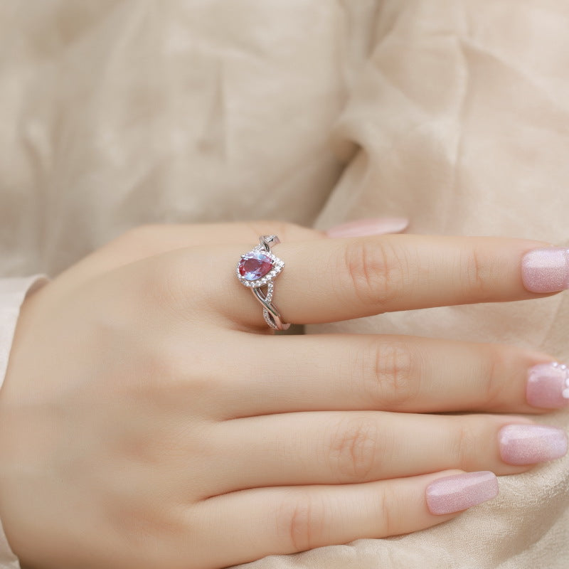 Planderful Jewelry Alexandrite Ring In Sterling Silver Water Drop Design For Everyday Luxury
