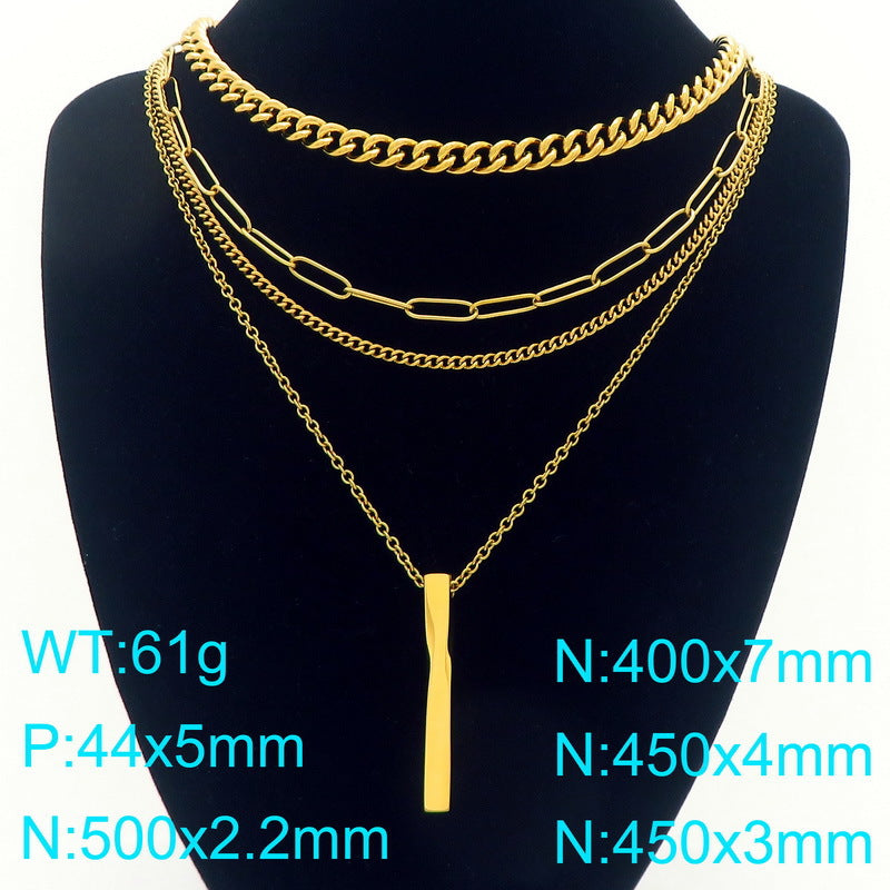 Hipsters Wear Multi-Layer Chain Necklaces, High-End Twisted Metal Rods, Small Gold Bars, Stainless