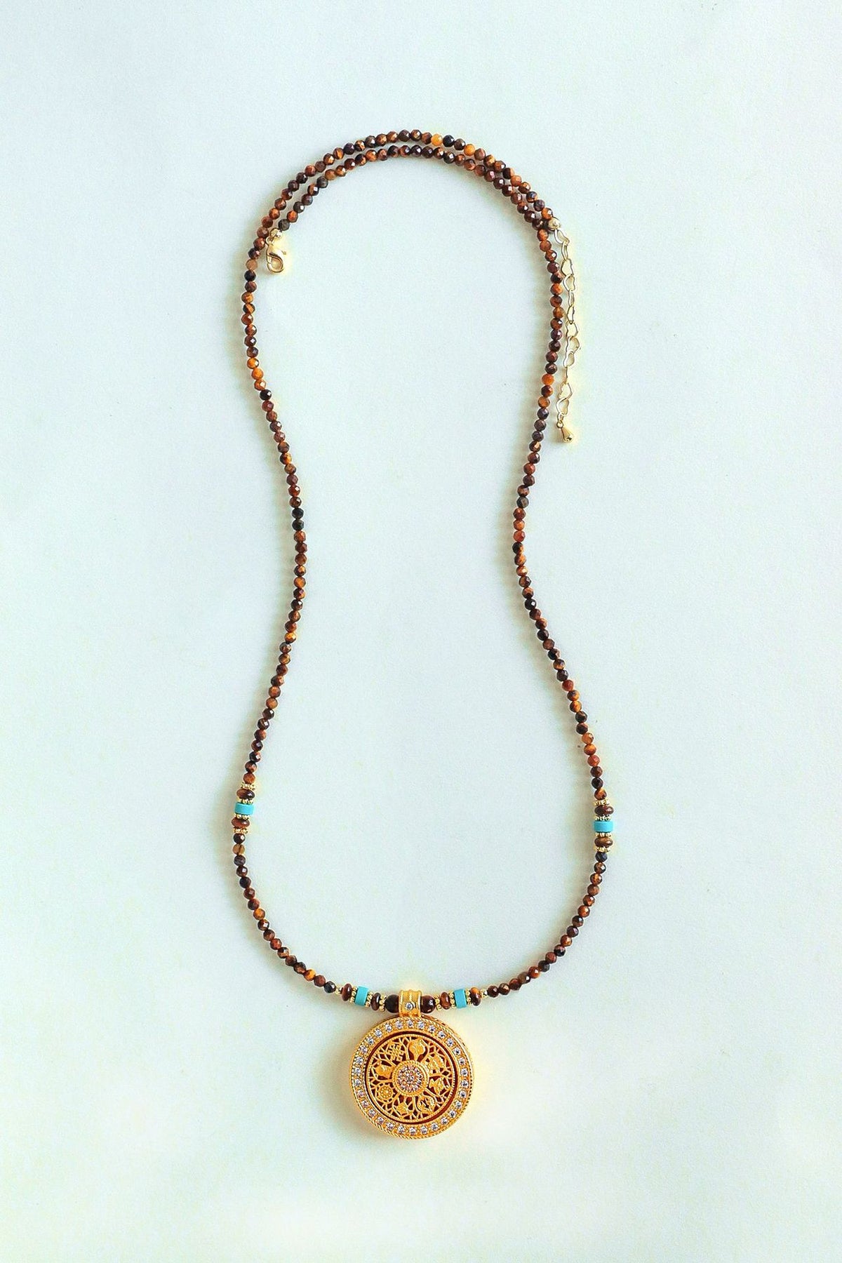 Tiger Eye & Turquoise Elephant Gourd Necklace