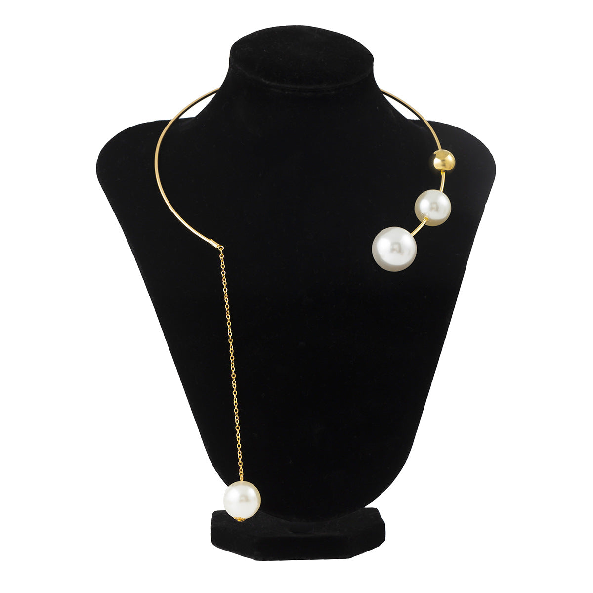 Planderful Vienna Verve Statement Necklace Metal Fringe With Imitation Pearl Asymmetric Collar For Modern Women
