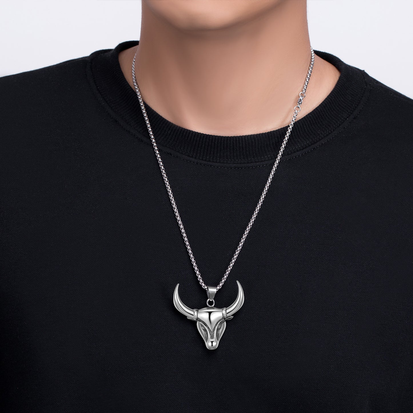 Stainless Steel Necklace – Statement Bull Head Pendant