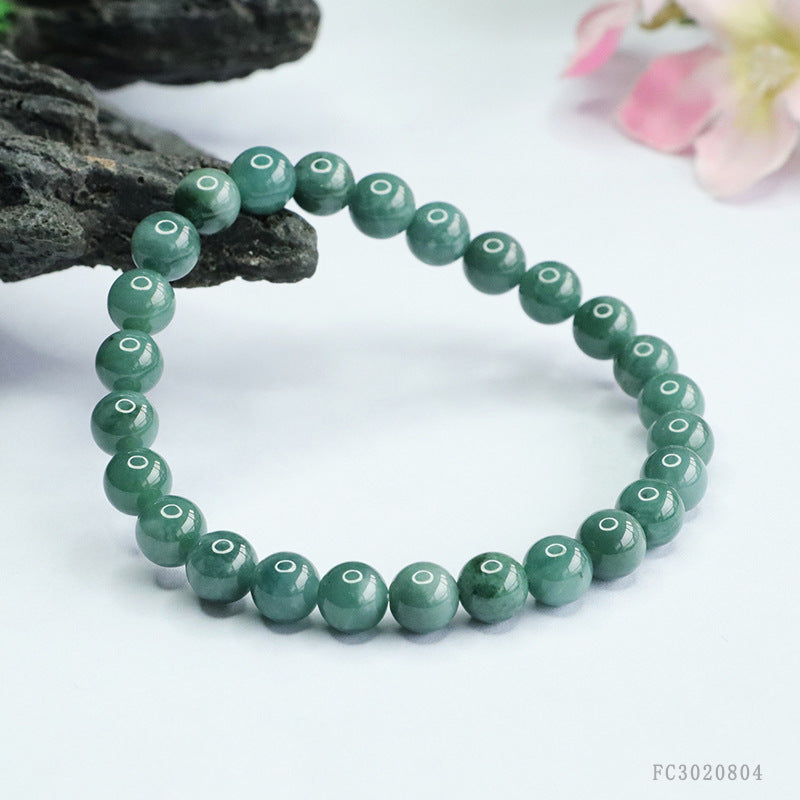 Blue Water Jadeite Round Bead 7 mm Bracelet