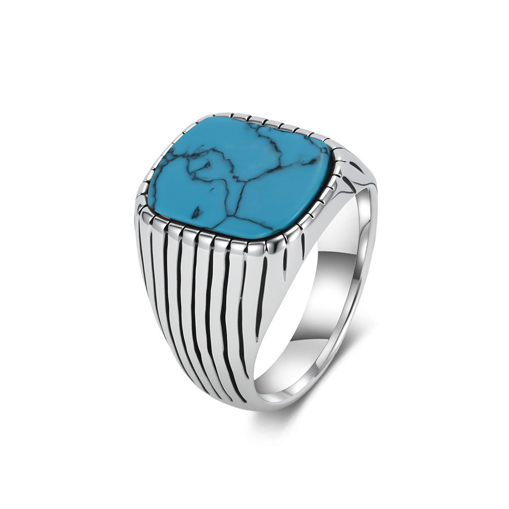 Tiger's Eye Stone – Turquoise Stainless Steel Ring – Men's Stainless Steel