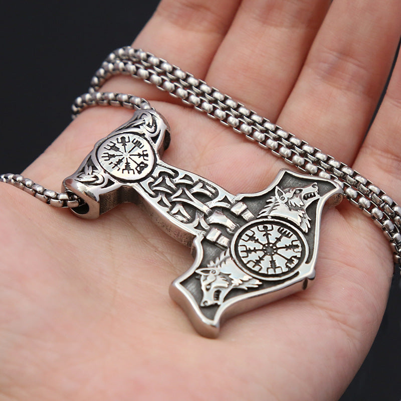 Europe, America Titanium Steel Viking Thor Hammer Pendant Necklace for Men