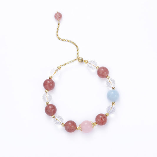 Strawberry Pink Aquamarine Crystal Sterling Silver Bracelet