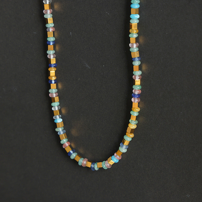 Luxurious Handcrafted Titanium Necklace with Natural Stone Beads