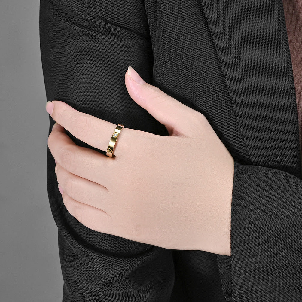 Planderful Zircon Inlaid Gold Plated Titanium Steel Ring For Women Light Luxury High End Jewelry