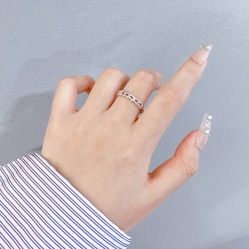 Double Rows of Rhombus Opening Sterling Silver Ring