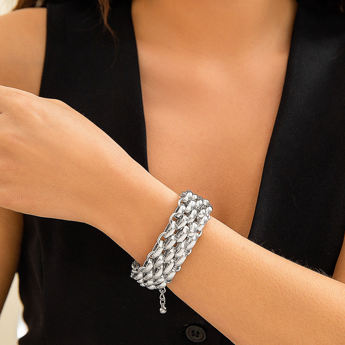 Bold and Chunky Necklace with Cross Pendant, Geometric Mesh Design - Vienna Verve Collection