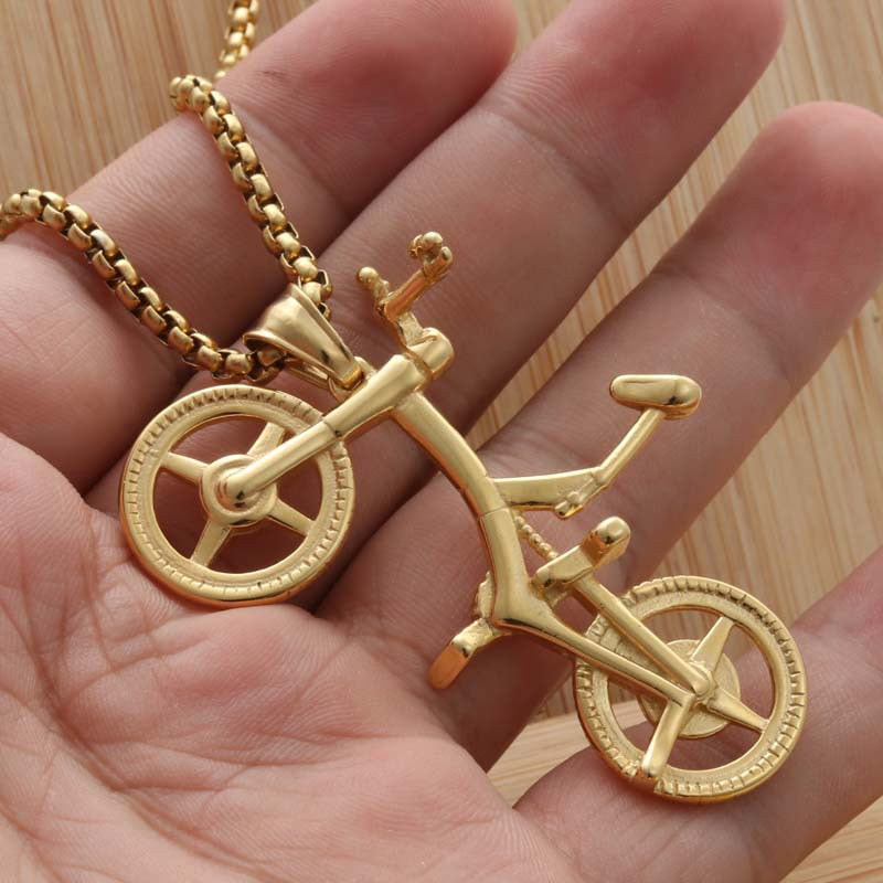 Customizable Titanium Steel Bicycle Pendant Necklace - Retro Punk Style for Men and Women