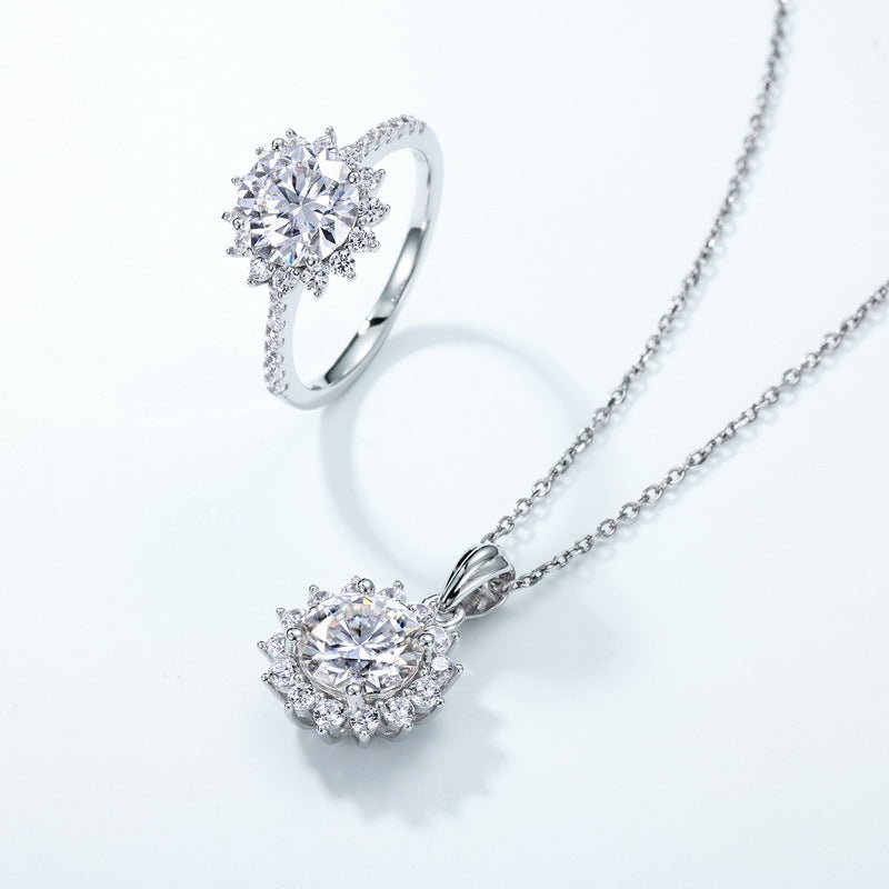 S925 Sterling Silver Moissanite Sunflower Pendant Necklace