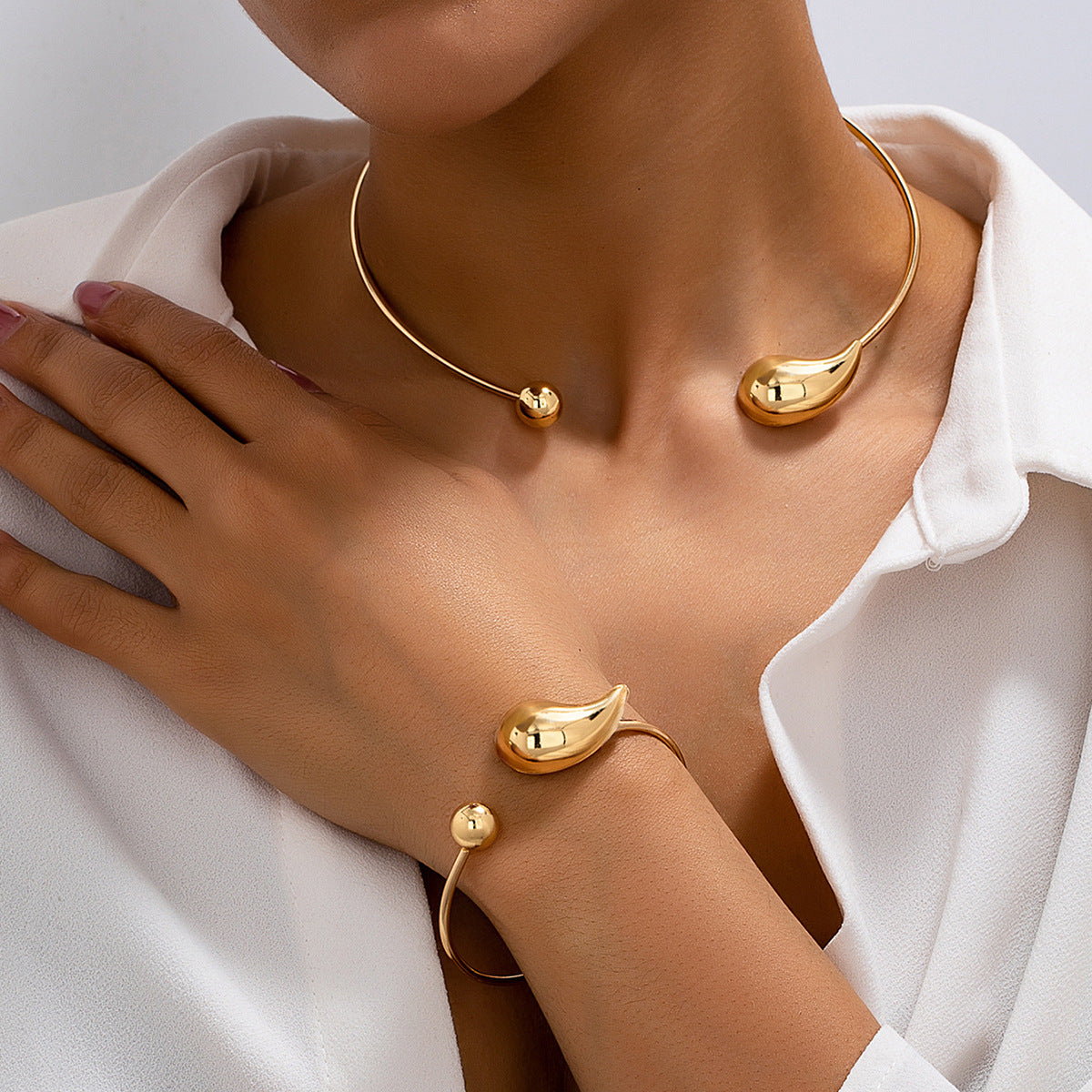 Planderful Water Drop Minimalist Collar Bracelet Set Women
