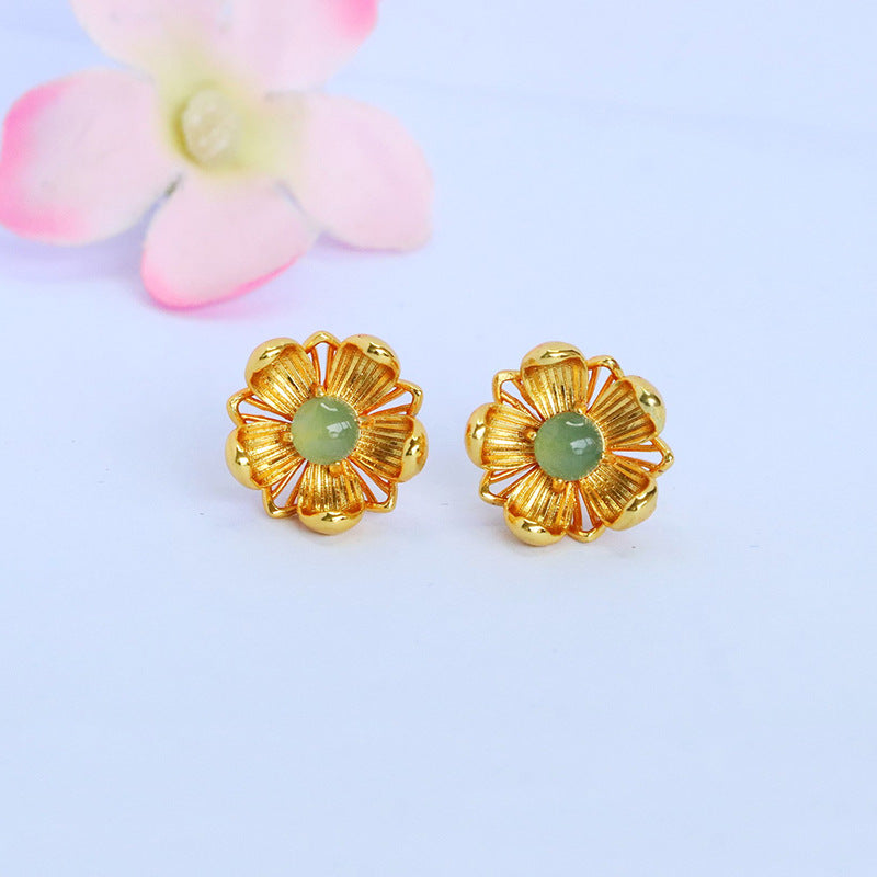 Blue-Water Jadeite Daisy Stud Earrings