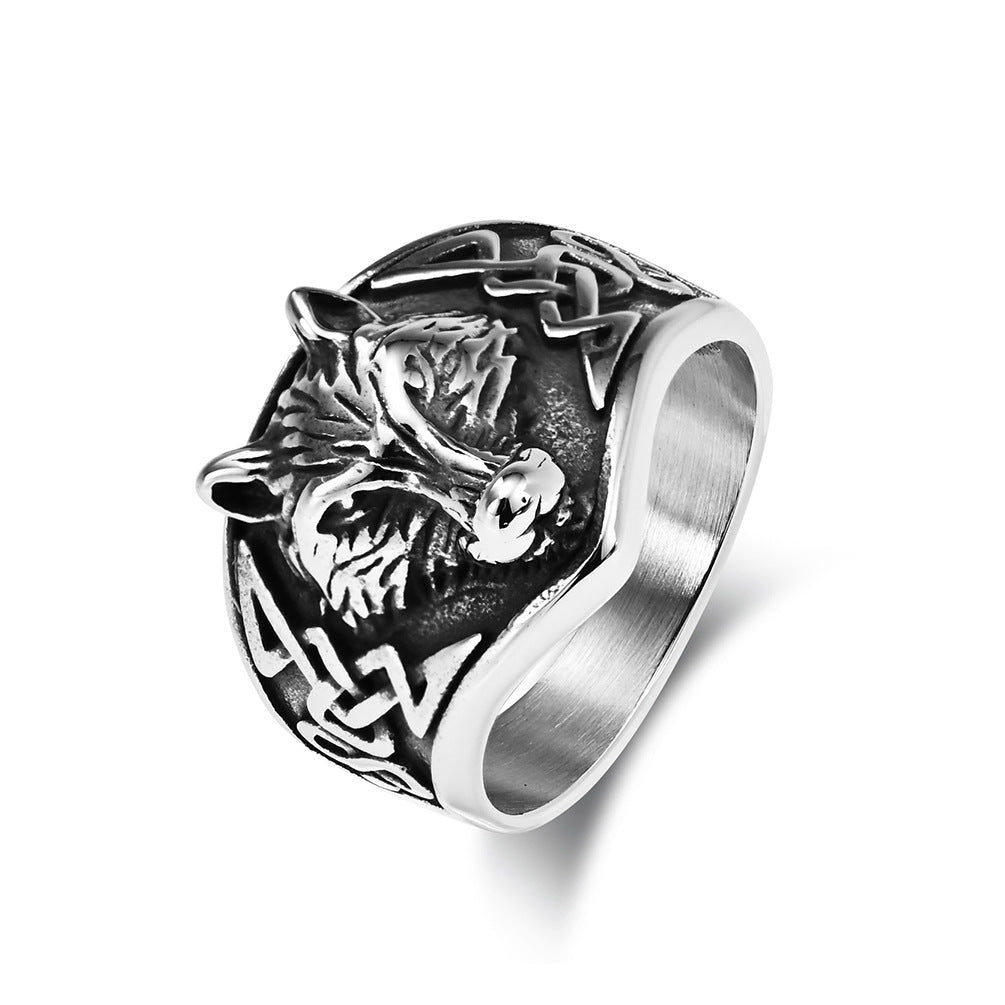 Nordic Retro Style Viking Wolf Stainless Steel Ring Wholesale