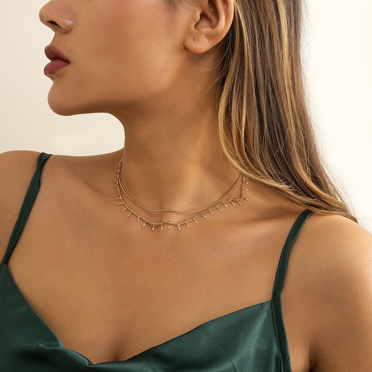 Planderful Vienna Verve Double Layer Fringed Necklace For Women Versatile Geometric Collarbone Statement Jewelry