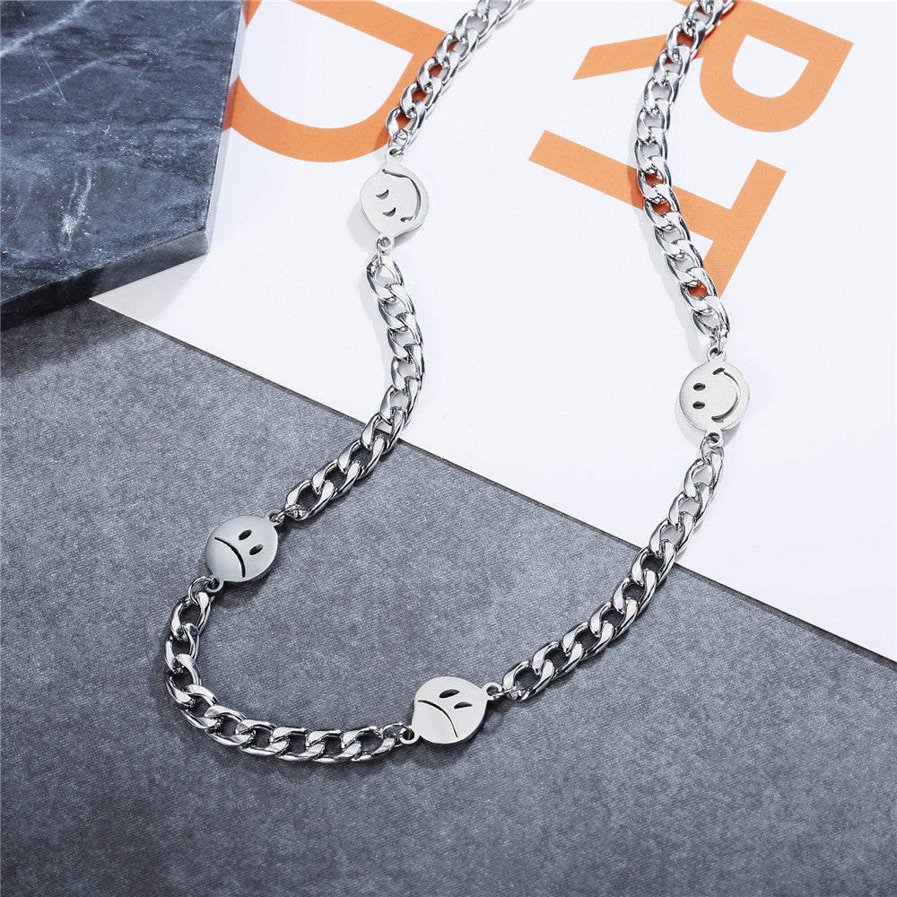 Planderful Titanium Steel Necklace Personalized Smiling Face Collarbone Chain Unisex European American Style