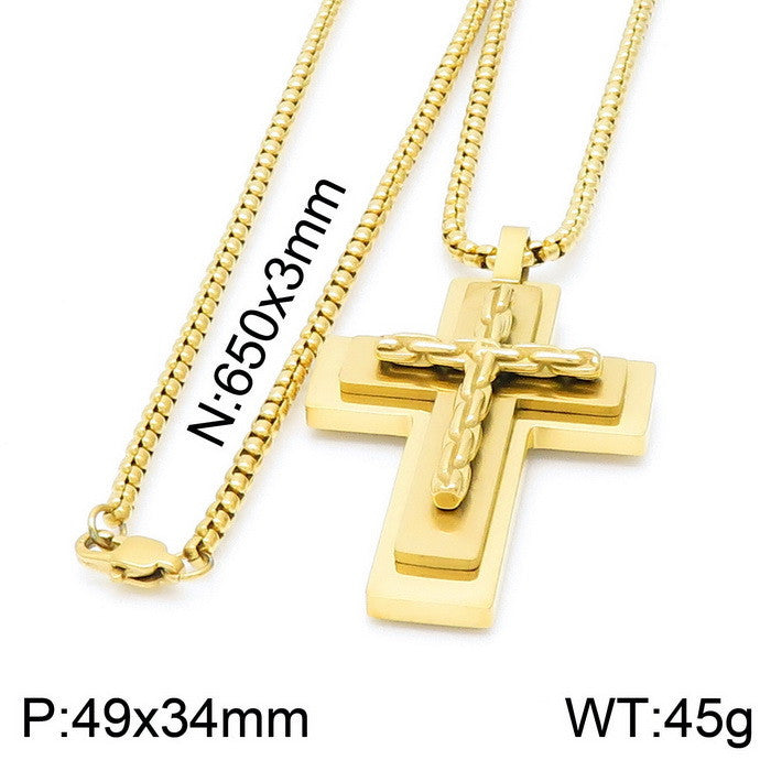 Planderful Cross Necklace for Men Stainless Steel MultiLayer
