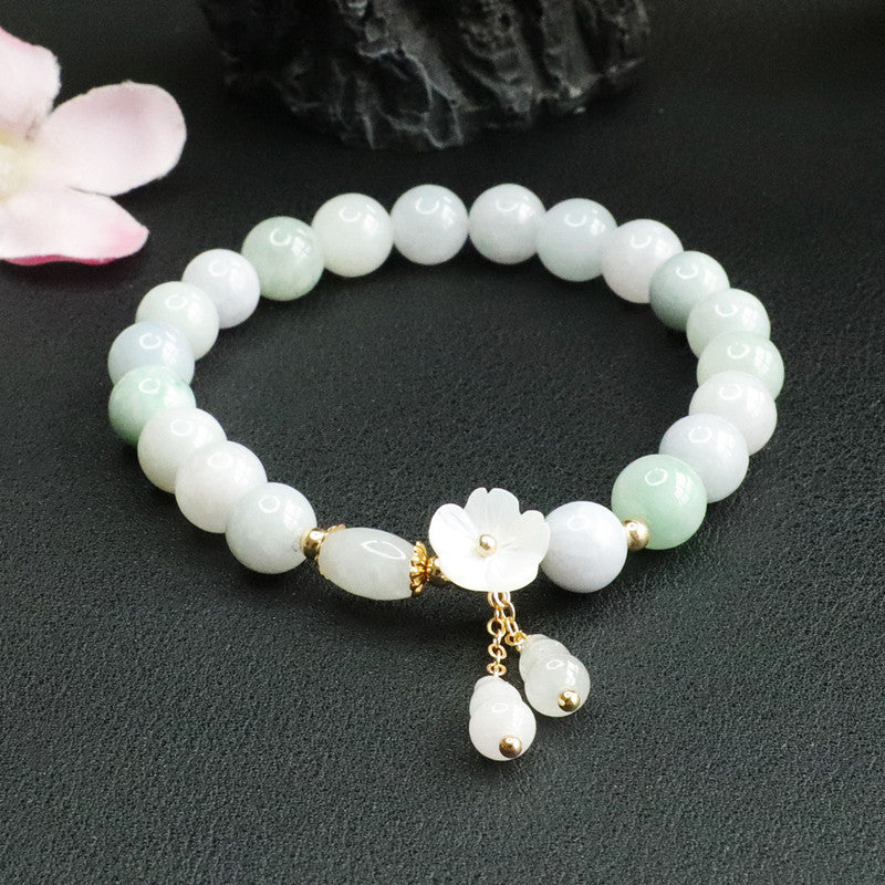 Jade Tassel Bracelet with Sterling Silver Flower Detail