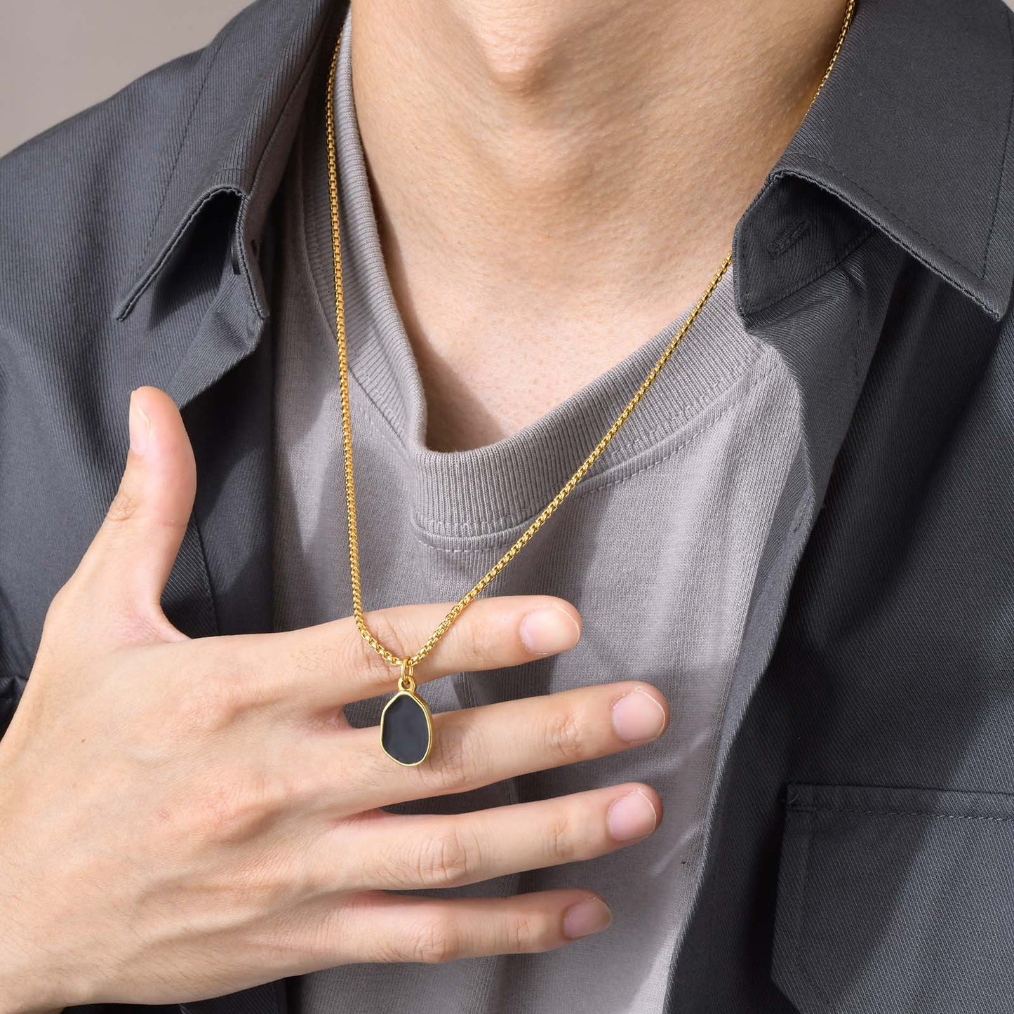 Jewelry Stainless Steel Irregular Oval Epoxy Pendant Gold Neutral for Men