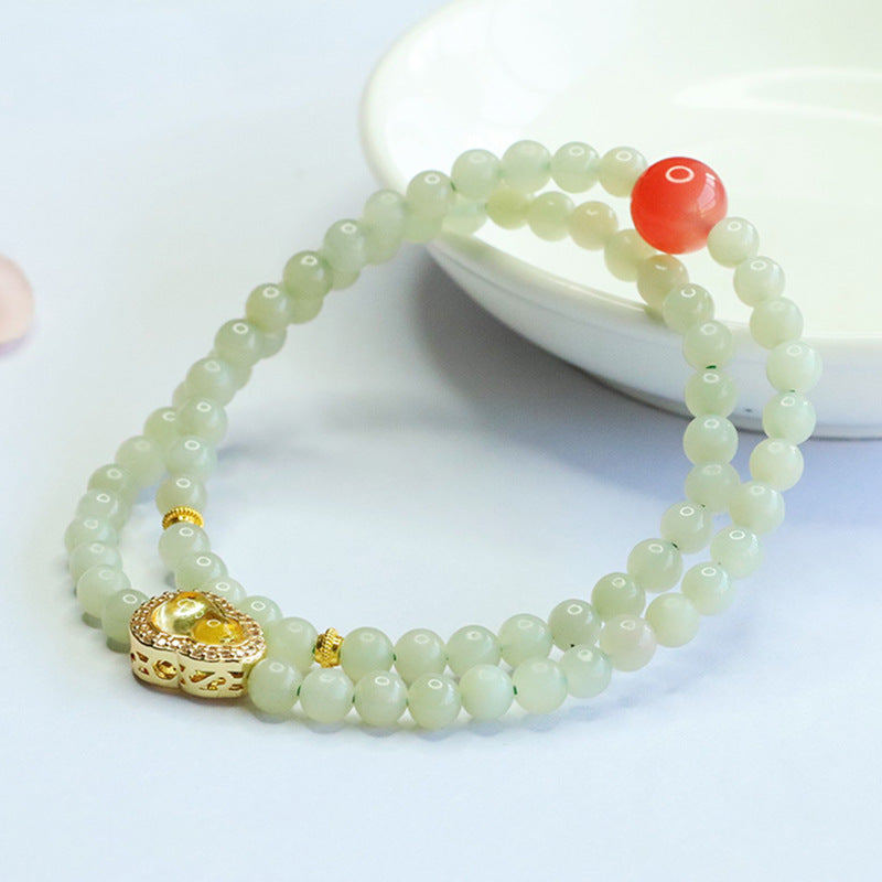 Qingshui Hetian Jade & Yanyuan Agate Double-Wrap Bracelet