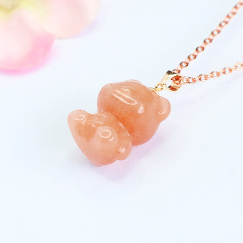 Orange Moonstone Bear 925 Silver Pendant — No Chain